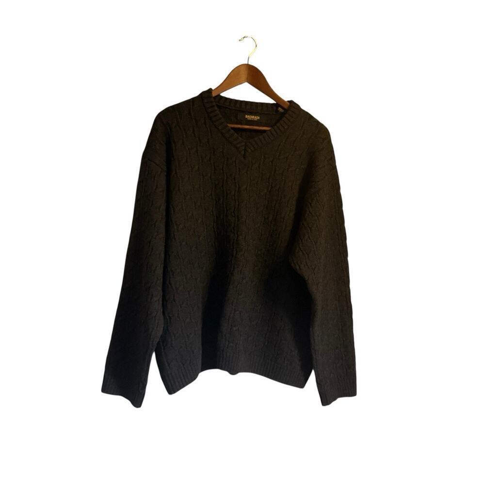 Bachrach Men’s XL Wool Blend Charcoal Gray Cable Knit V-Neck Sweater